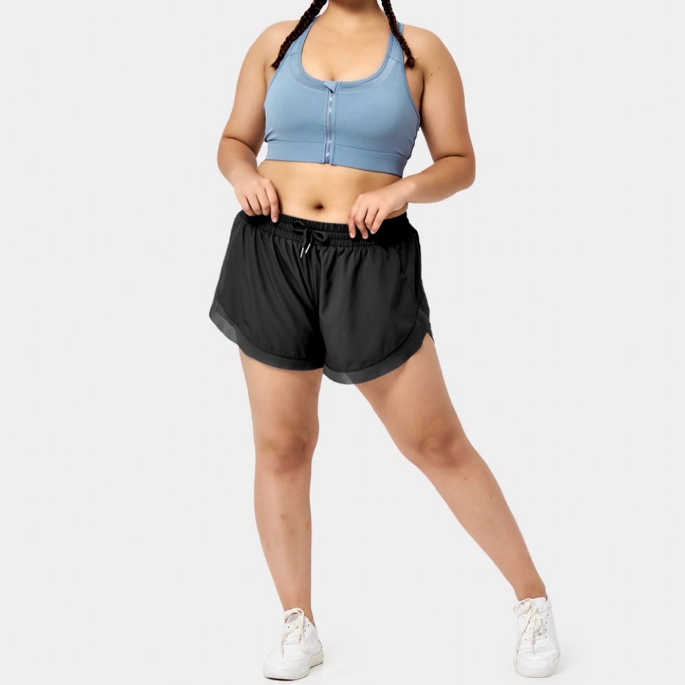Drawstring, pull on 2-in-one shorts. 4”